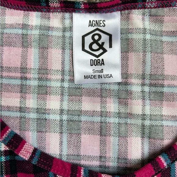 Agnes & Dora Made in USA Raspberry and Teal Plaid Dress w/pockets size small - Picture 5 of 9